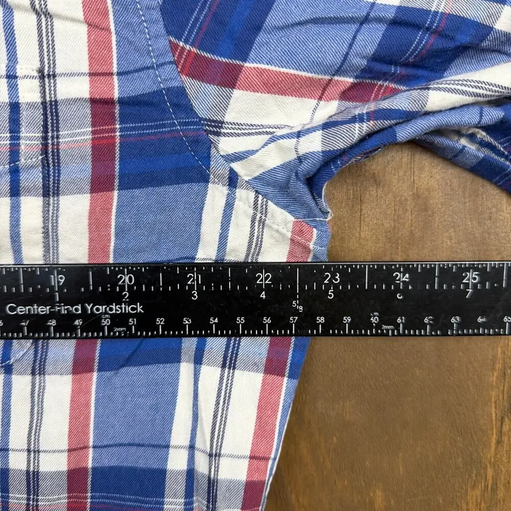 J Crew Mens Shirt Blue Red Cream Plaid Button Down Long Sleeve Cotton Large